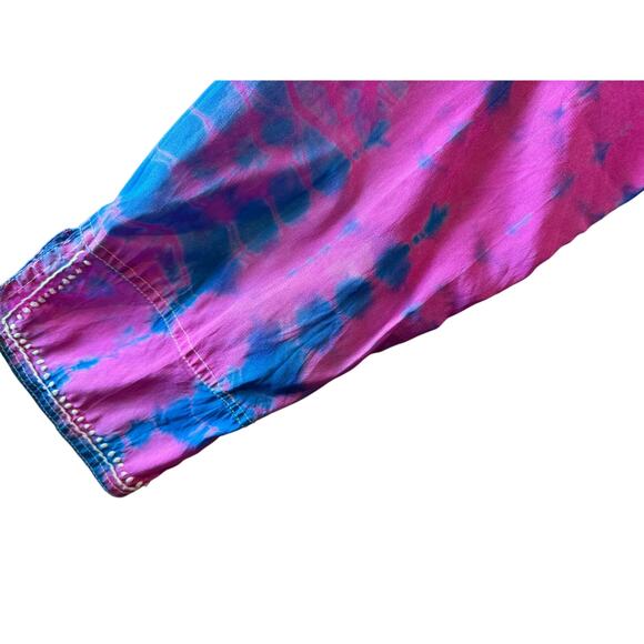 VTG Jest Jewels Tie Dye Embroidered Tunic Pink Blue Large Hippie Groovy Indie - Picture 5 of 13